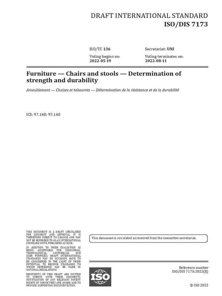 ISO 7173:2023 Draft on Chair Durability | PDF | International ...