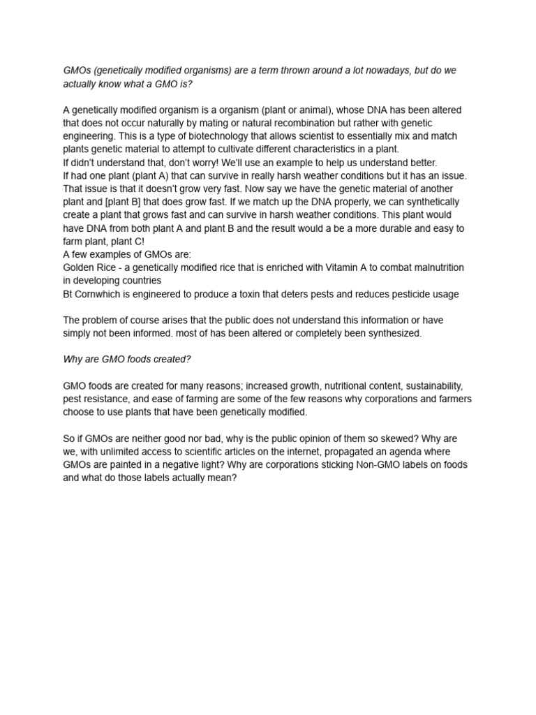 Understanding GMOs: Myths and Facts | PDF