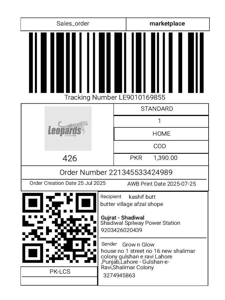 Tracking Number LE9010169855: Sales - Order | PDF