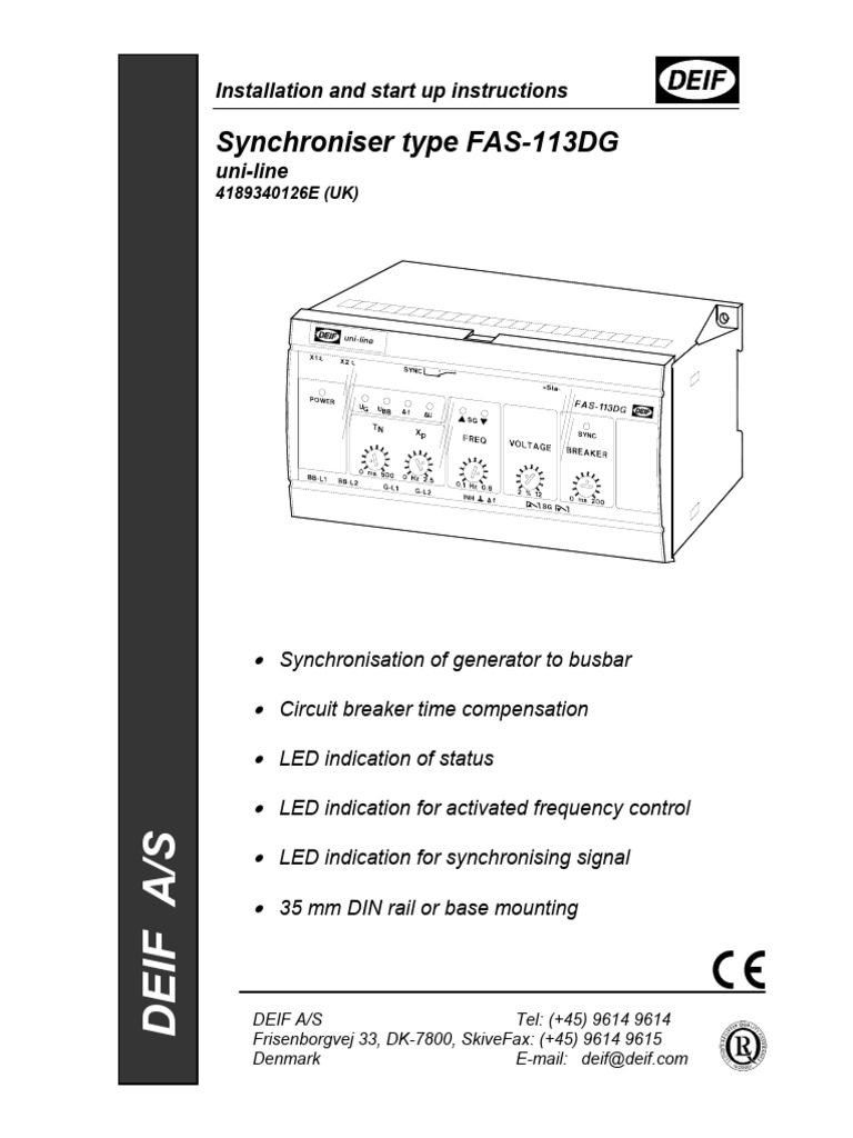 FAS-113DG Synchroniser Setup Guide | PDF | Relay | Electrical Engineering