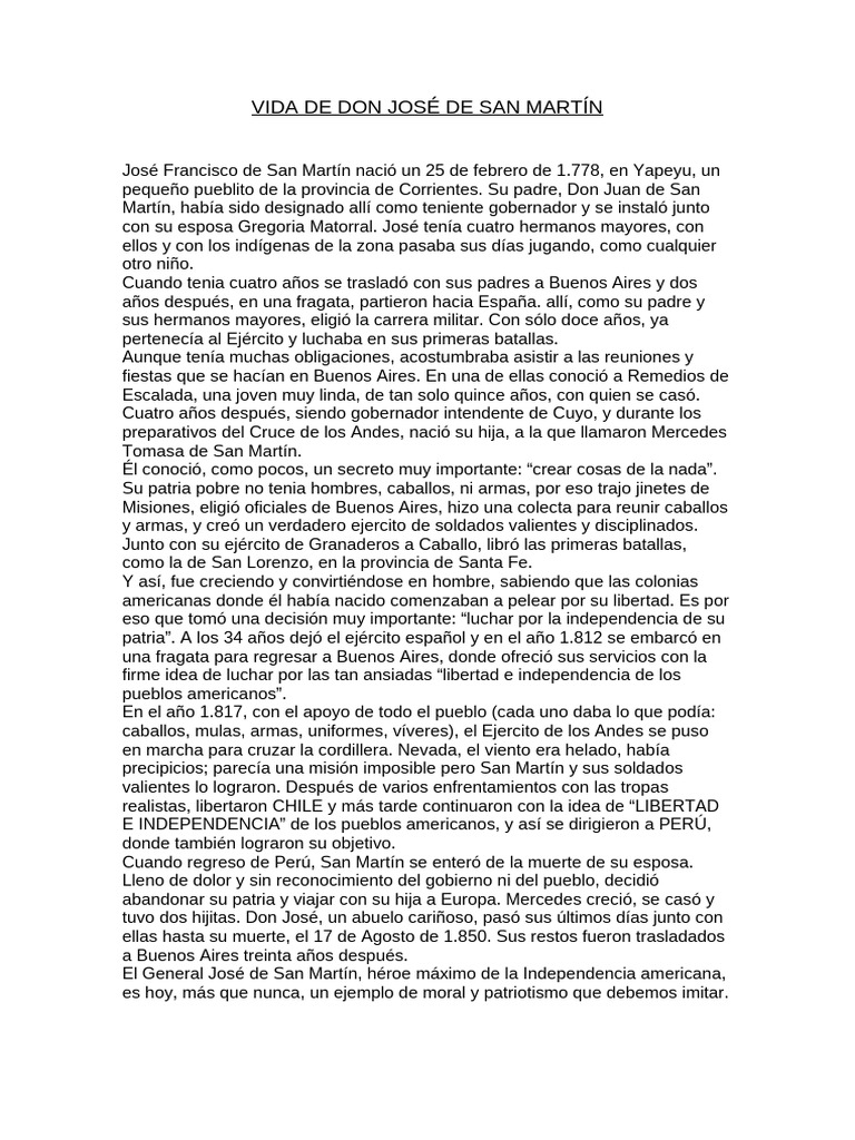 Vida y legado de José de San Martín | PDF | América del Sur ...