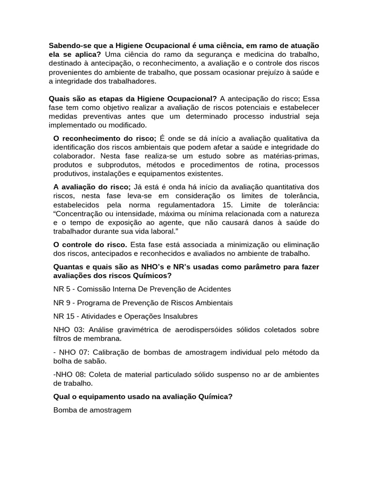 Higiene Ocupacional: Riscos e Controle | PDF | Química | Ambiente natural
