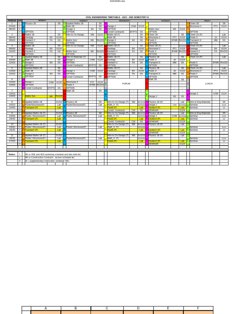 Civil Engineering Timetable 2023 | PDF