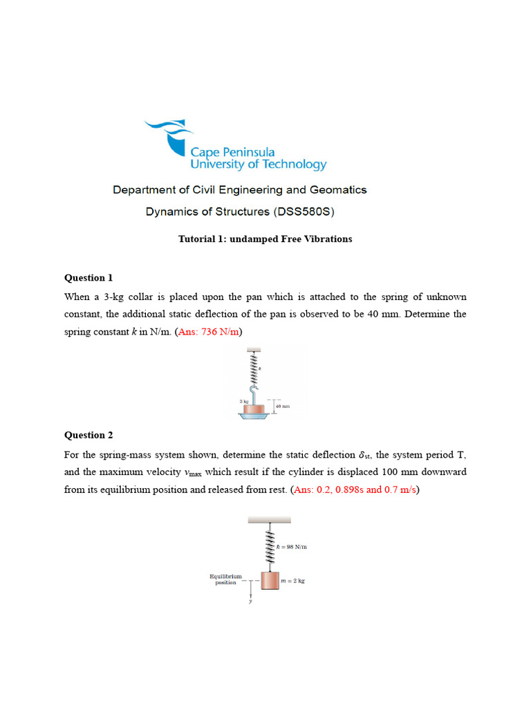 Undamped Free Vibration Analysis | PDF