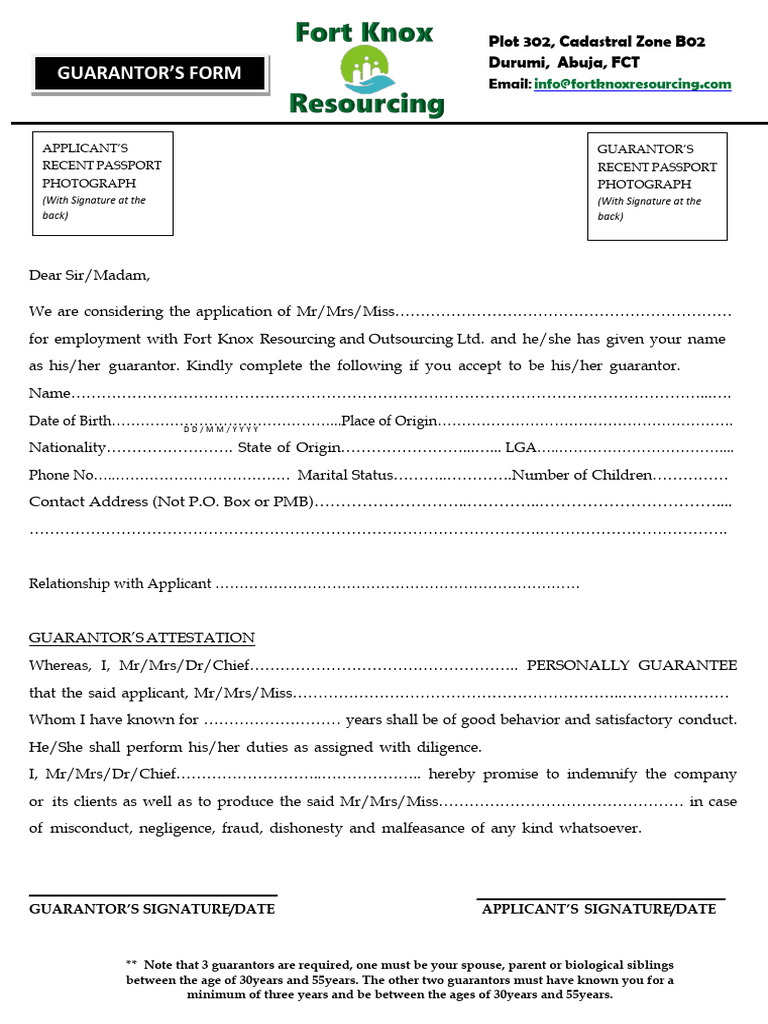 Guarantor Form for Employment Application | PDF | Common Law