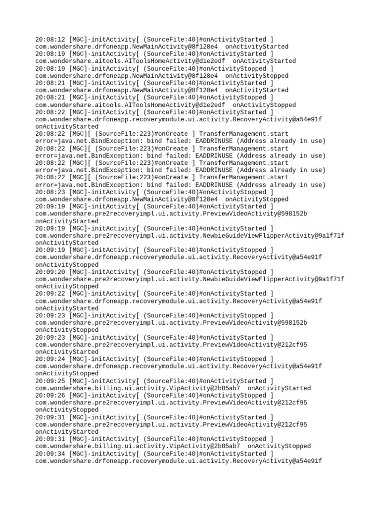 Wondershare App Activity Log Errors | PDF