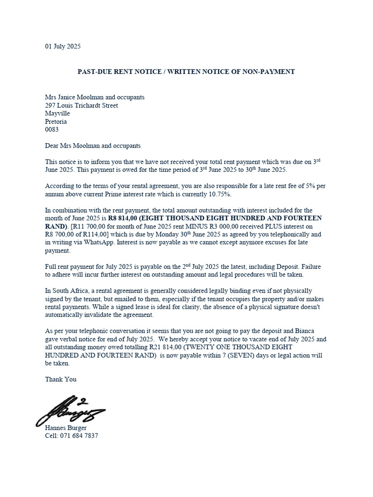 Past-Due Rent Notice for June 2025 | PDF