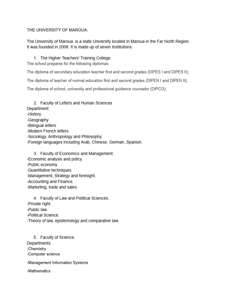 University Of Maroua Overview And Programs PDF