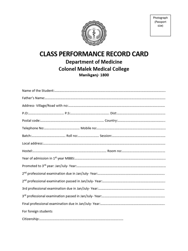 Medical Student Performance Record | PDF | Mental Disorder | Physical ...