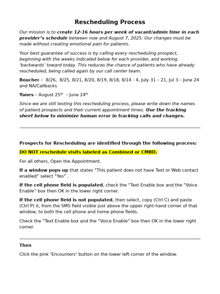 Patient Rescheduling Process - V4-Call Center - 7!17!25 | PDF