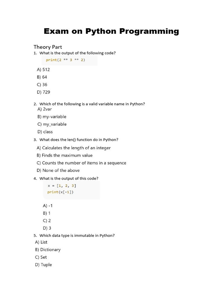 Python Programming Exam Questions | PDF