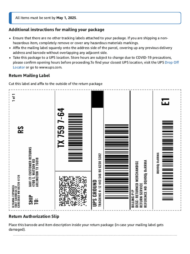 Package Mailing Instructions for Returns | PDF