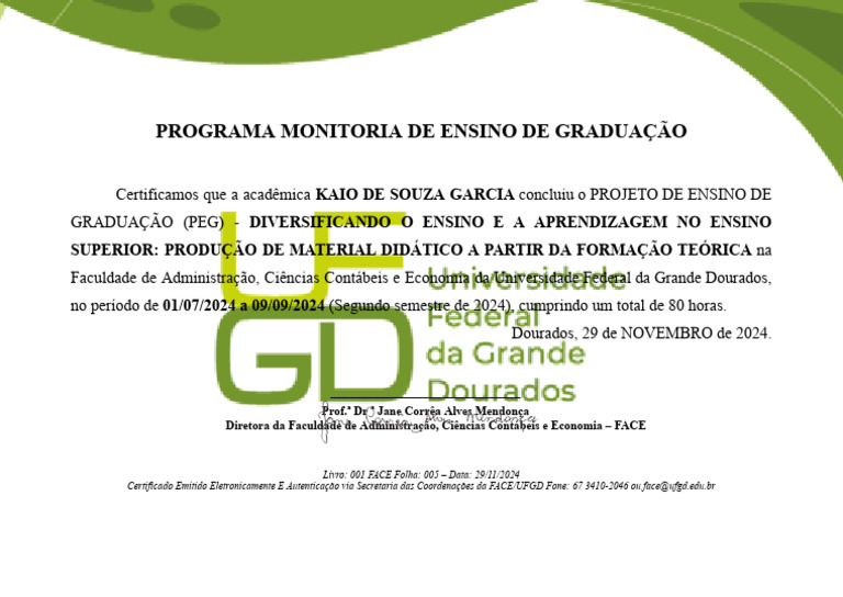 Programa de Monitoria de Ensino de Graduação | PDF