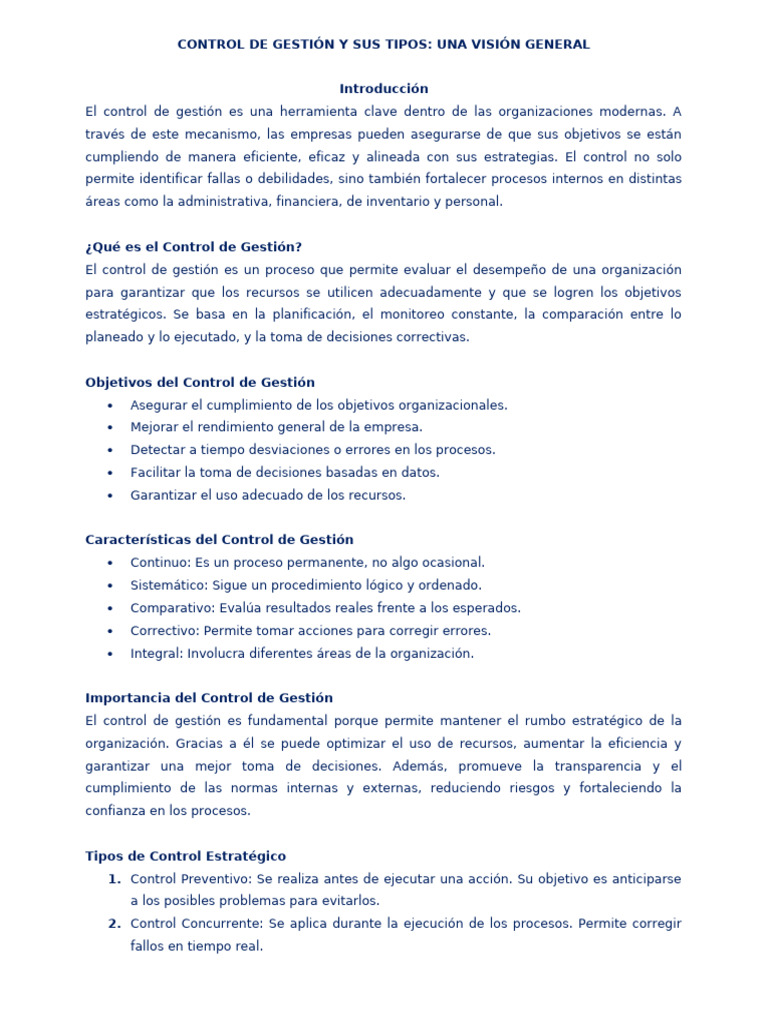 Tipos de Control de Gestión Empresarial | PDF | Business | Toma de ...