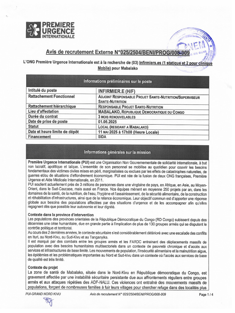 PUI COD BEN ADMIN RH Avis Recrutement Infirmier.e | PDF