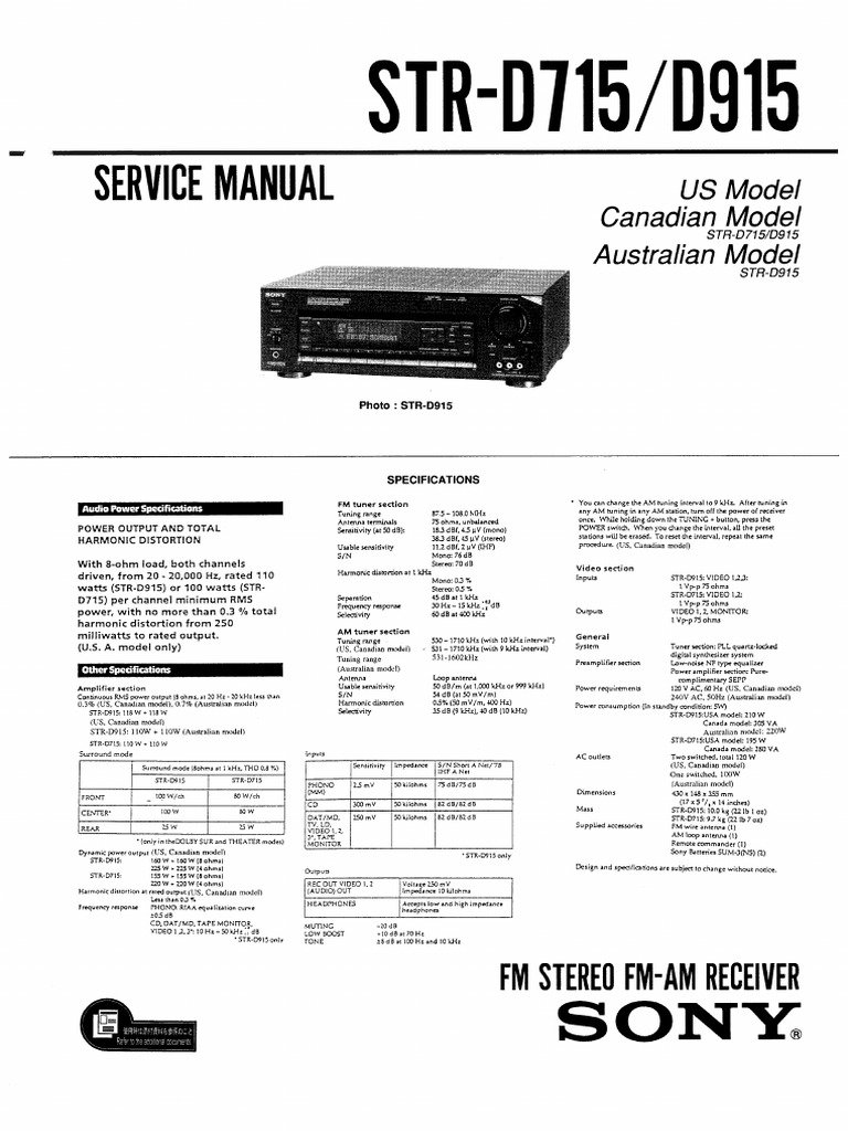 STR-D715 - 915 Sony STR-D715 - 915 Service Manual | PDF