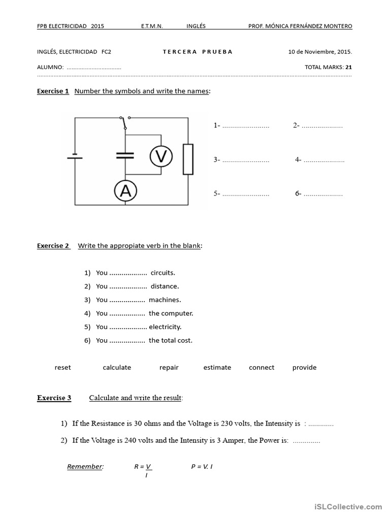 English Exercises for Electricidad FPB | PDF | Volt | Voltage