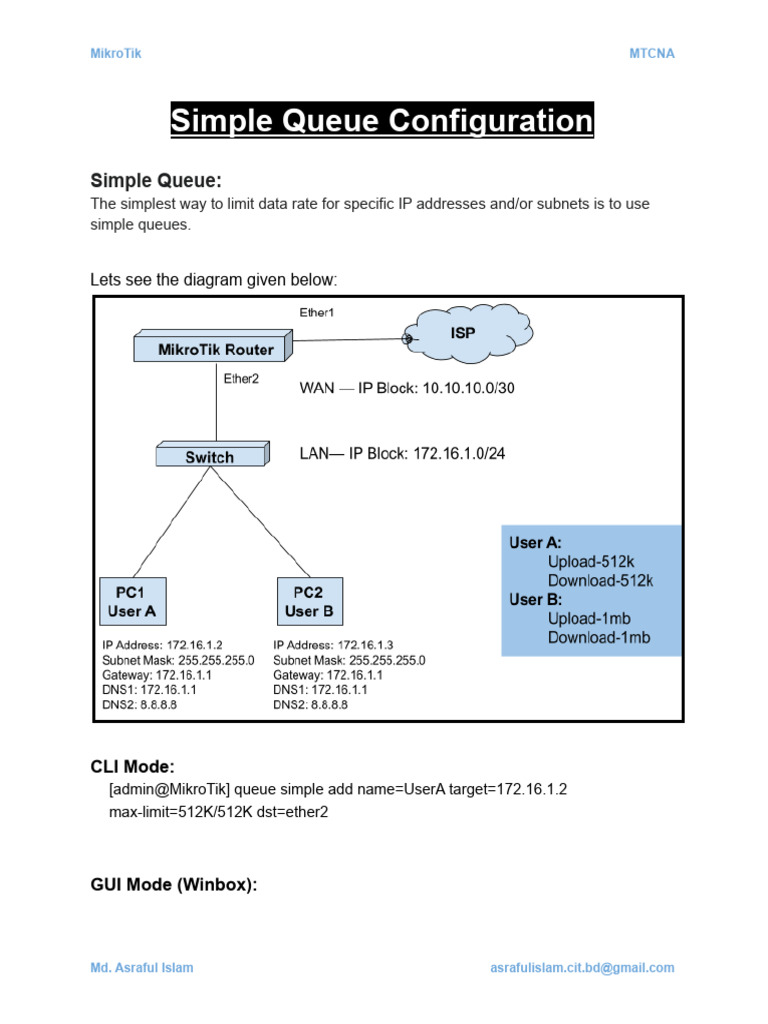 Simple Queue Setup in MikroTik | PDF