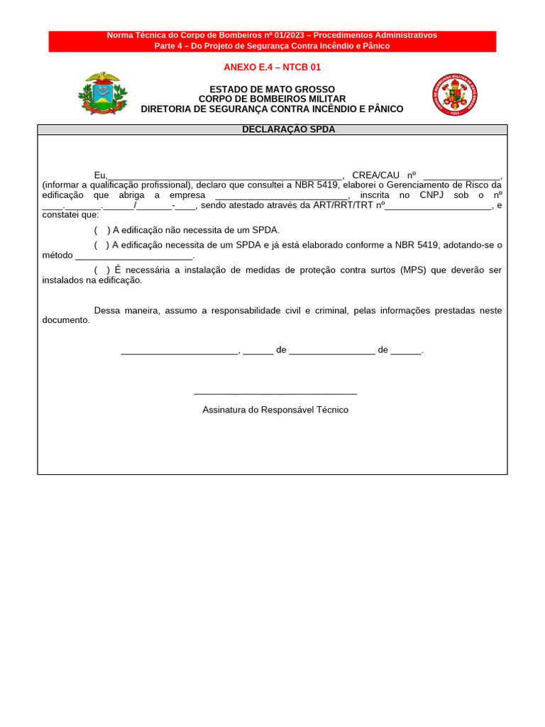 Declaração SPDA e Segurança Contra Incêndio | PDF