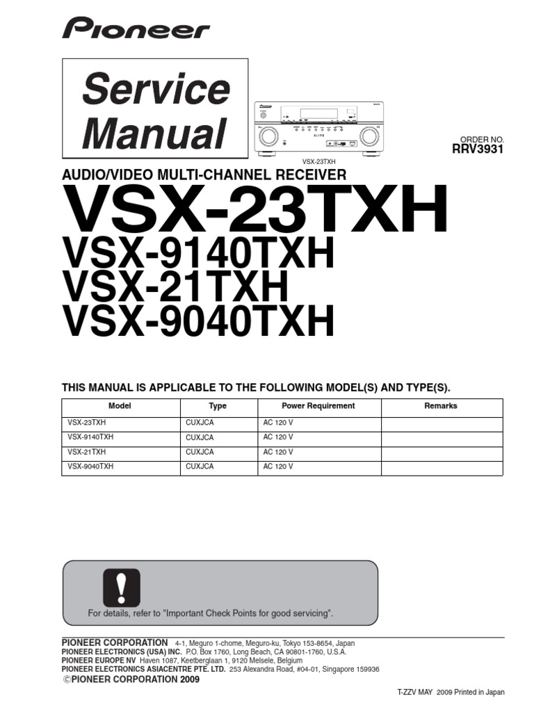 Pioneer VSX-23TXH Service Manual | PDF | Electrical Connector | Hdmi