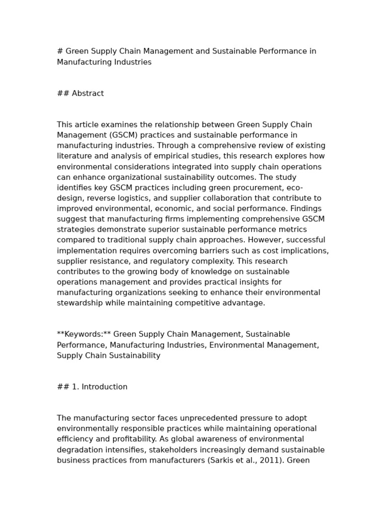 Green Supply Chain Management Impact | PDF | Sustainability | Supply Chain