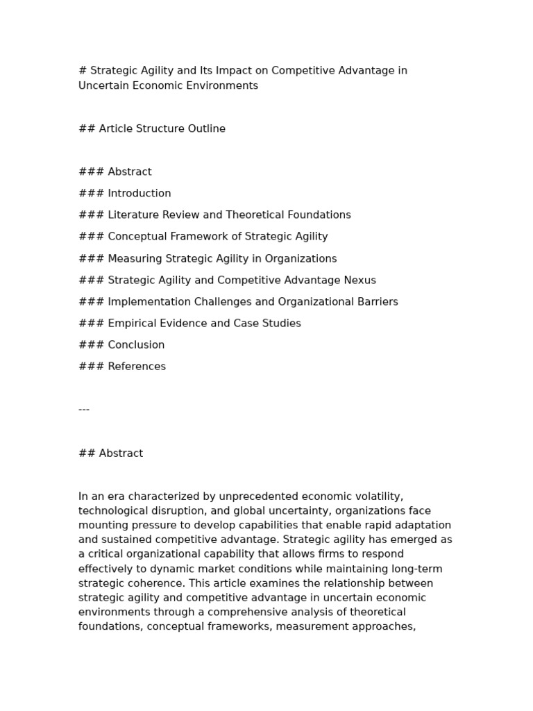 Strategic Agility and Its Impact On Competitive Advantage in Uncertain ...