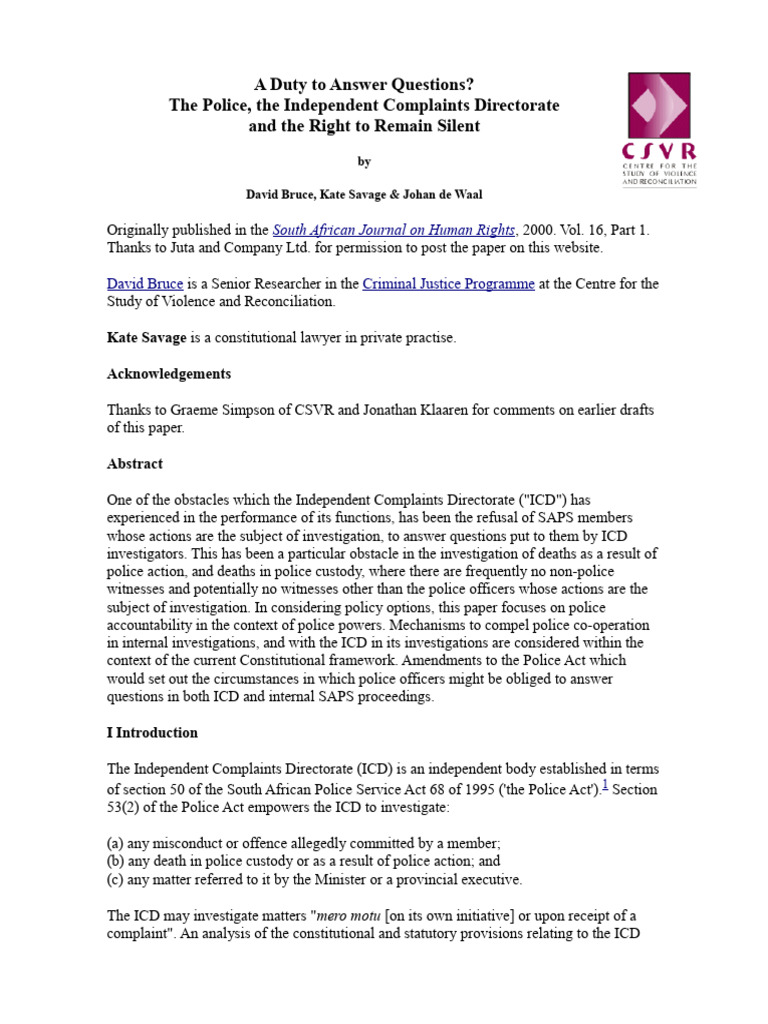Police Accountability and the Right to Silence | PDF | Right To Silence ...