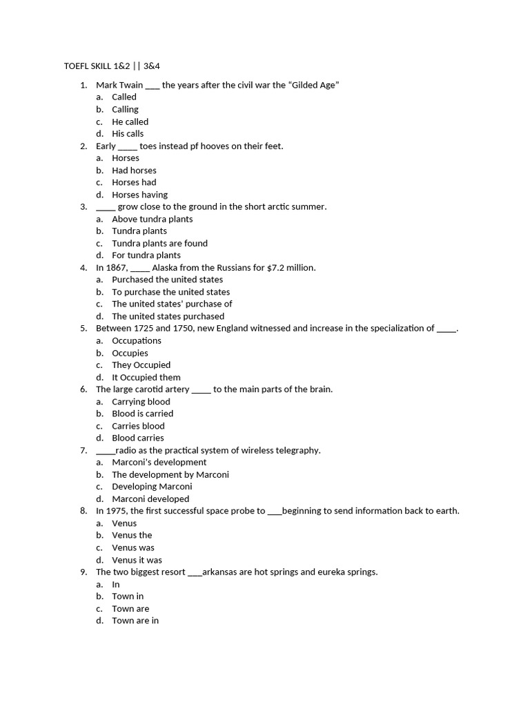 TOEFL Skills Practice Exercises | PDF