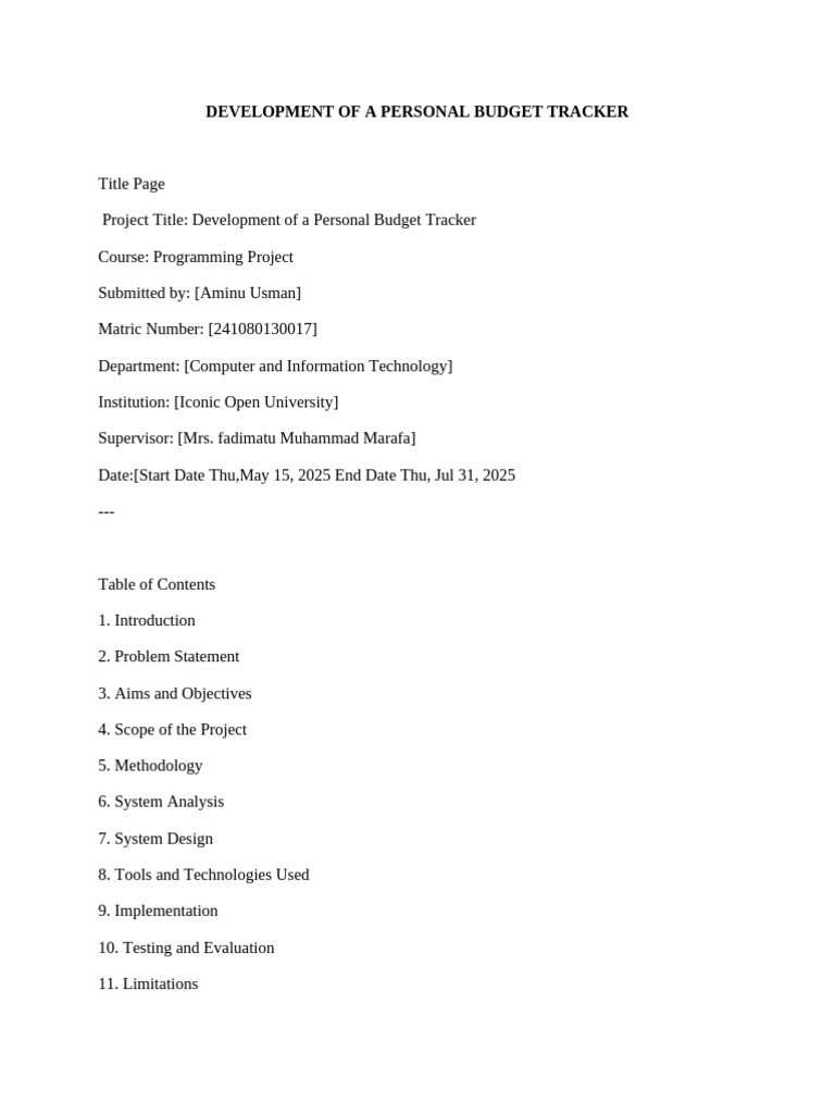 Personal Budget Tracker Development Guide | PDF | Databases | Python ...