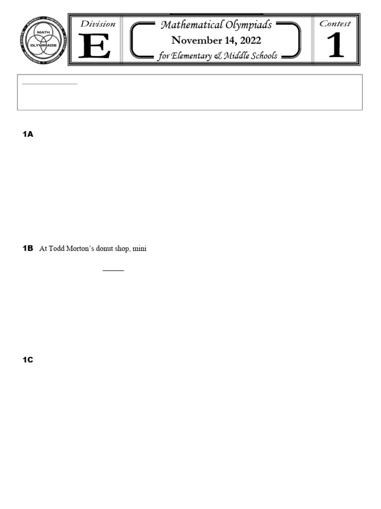 MOEMS Division E Contest Problems | PDF | Mathematics | Number Theory