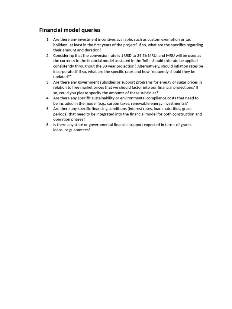 Financial Model Queries for Investment Analysis | PDF
