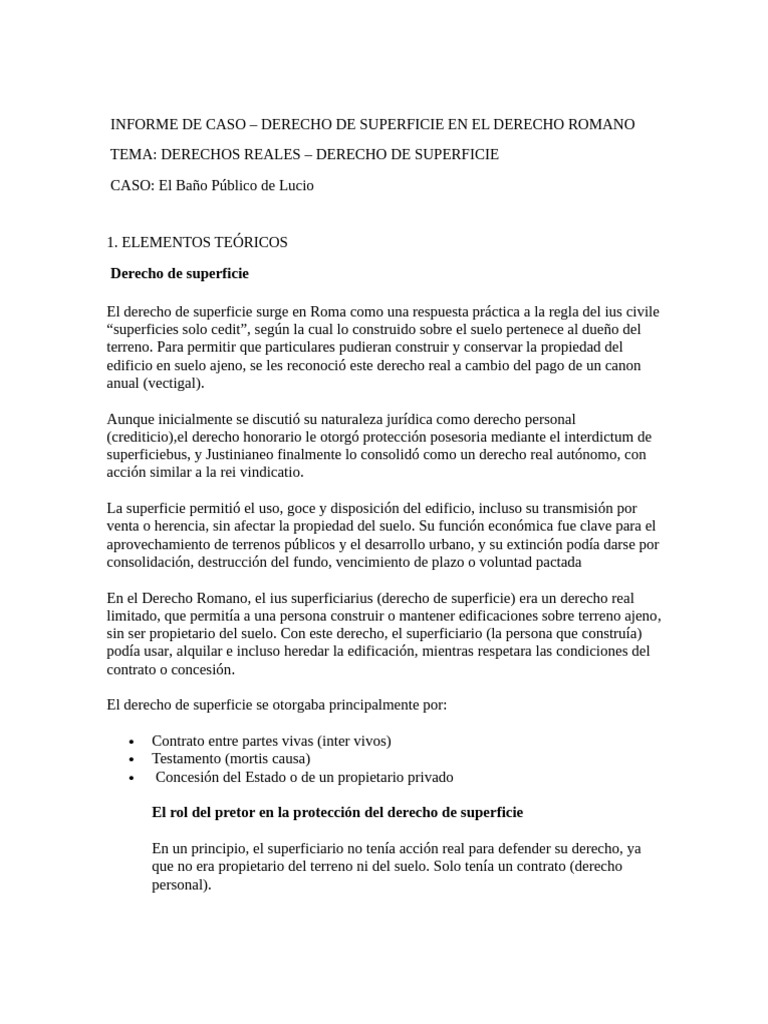 Derecho de Superficie en Roma: Caso Lucio | PDF | Posesión adversa ...