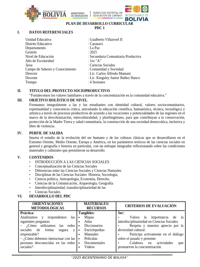 Plan de Desarrollo Curricular 2025 | PDF | Plan de estudios | Geografía