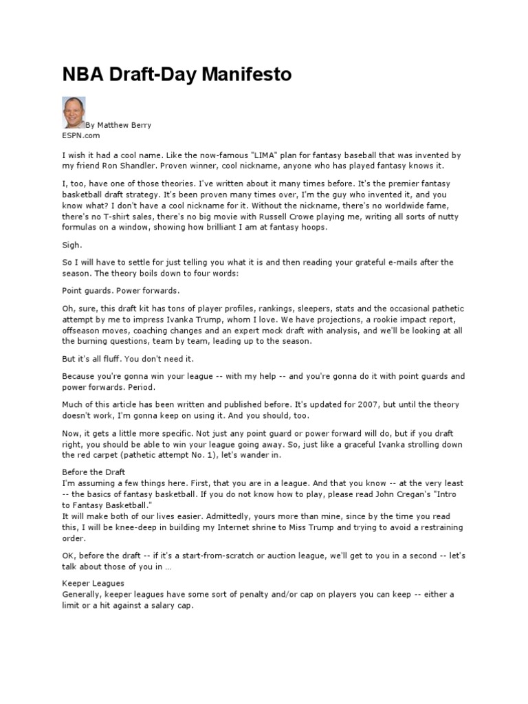NBA DraftDay Manifesto PDF Basketball Positions National