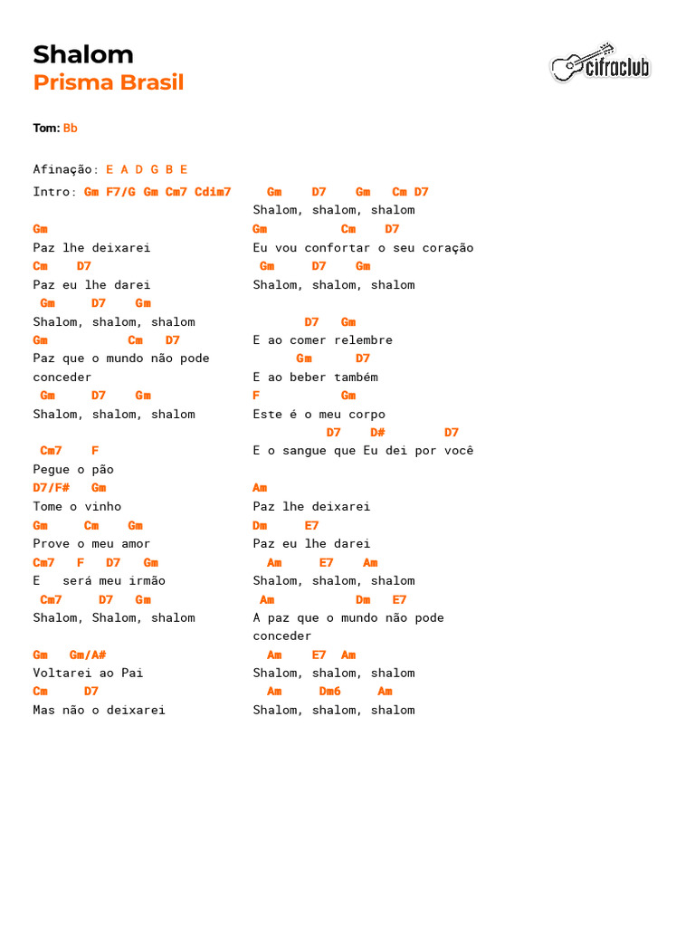 Cifras e Letra da Música Shalom | PDF
