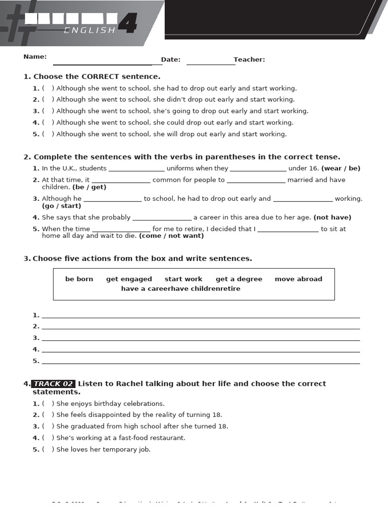 Level 4 Unit 0 Test B Overview | PDF | Adults | Grammar