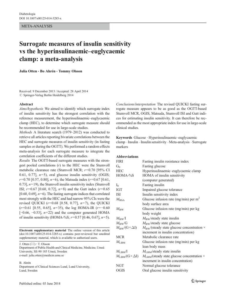 Insulin Sensitivity Surrogates Meta-Analysis | PDF | Insulin Resistance ...
