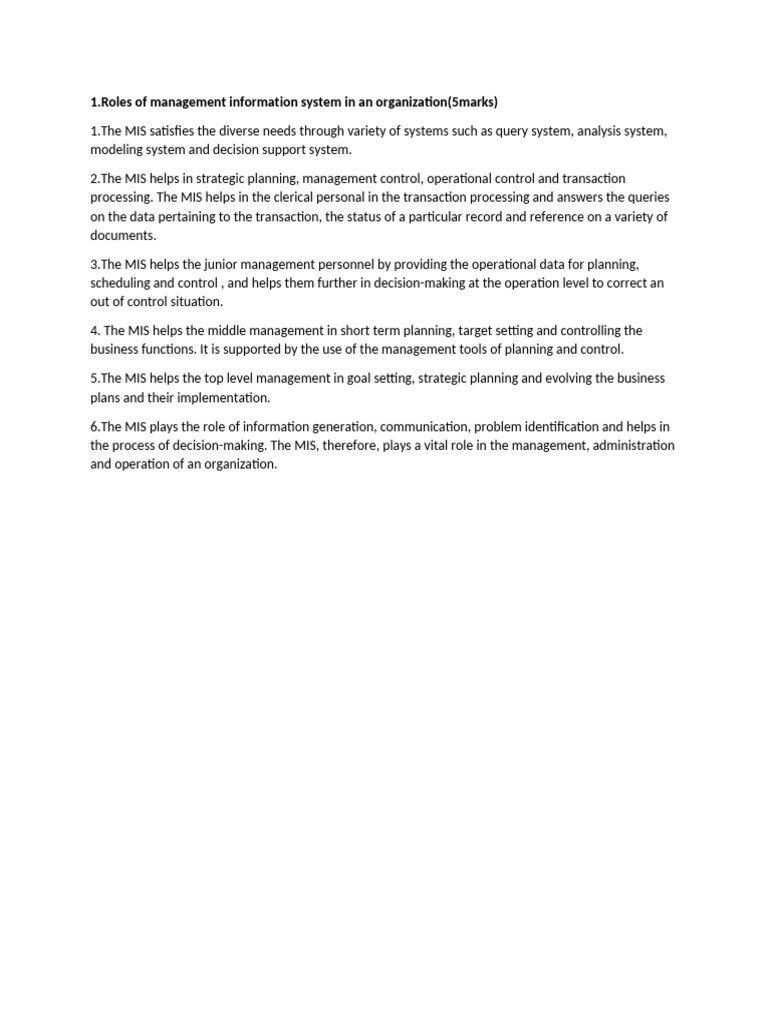 MIS Roles in Organizational Management | PDF
