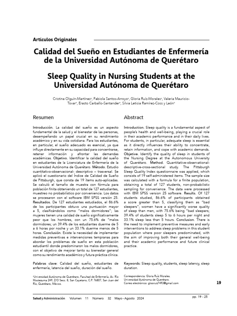 Calidad del Sueño en Estudiantes de Enfermería | PDF | Depresión ...
