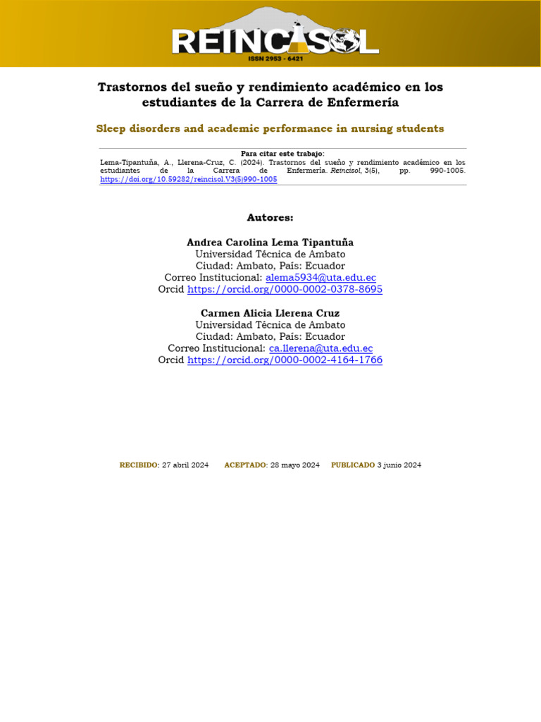 Trastornos del sueño en estudiantes de Enfermería | PDF | Dormir ...