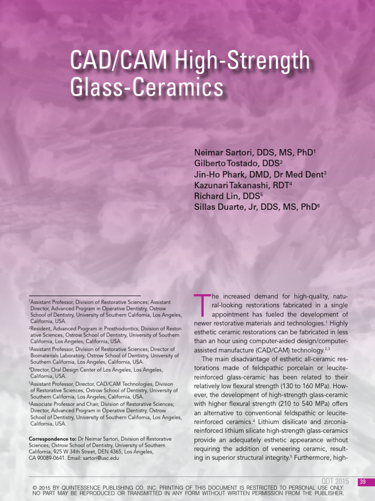 CAD CAM High Strength Ceramics | PDF | Zirconium Dioxide | Glasses