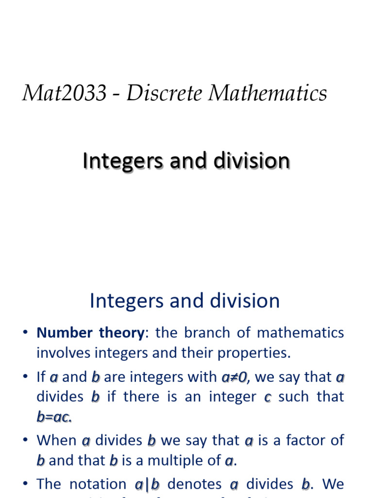 Discrete Math: Integers and Division Concepts | PDF | Multiplication ...