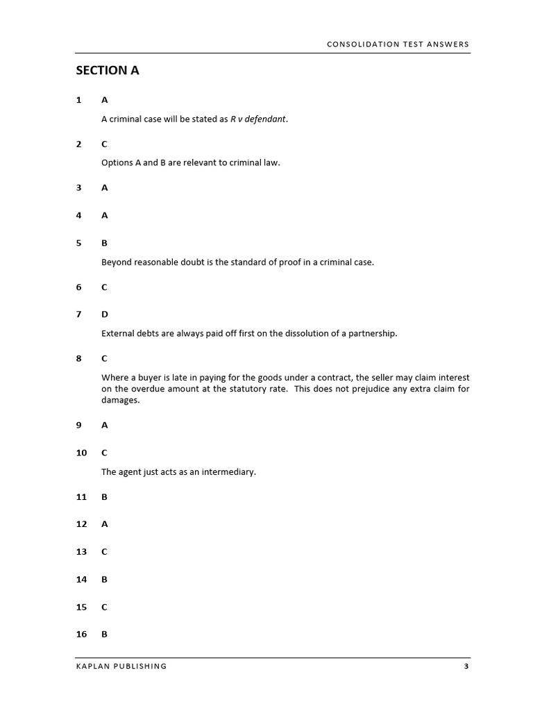 Corporate Law Consolidation Test Answers | PDF | Private Law | Justice