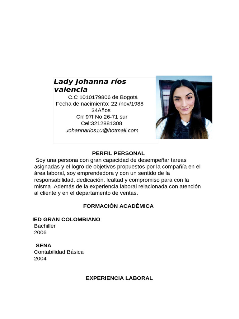 Perfil Profesional de Lady Johanna Ríos | PDF