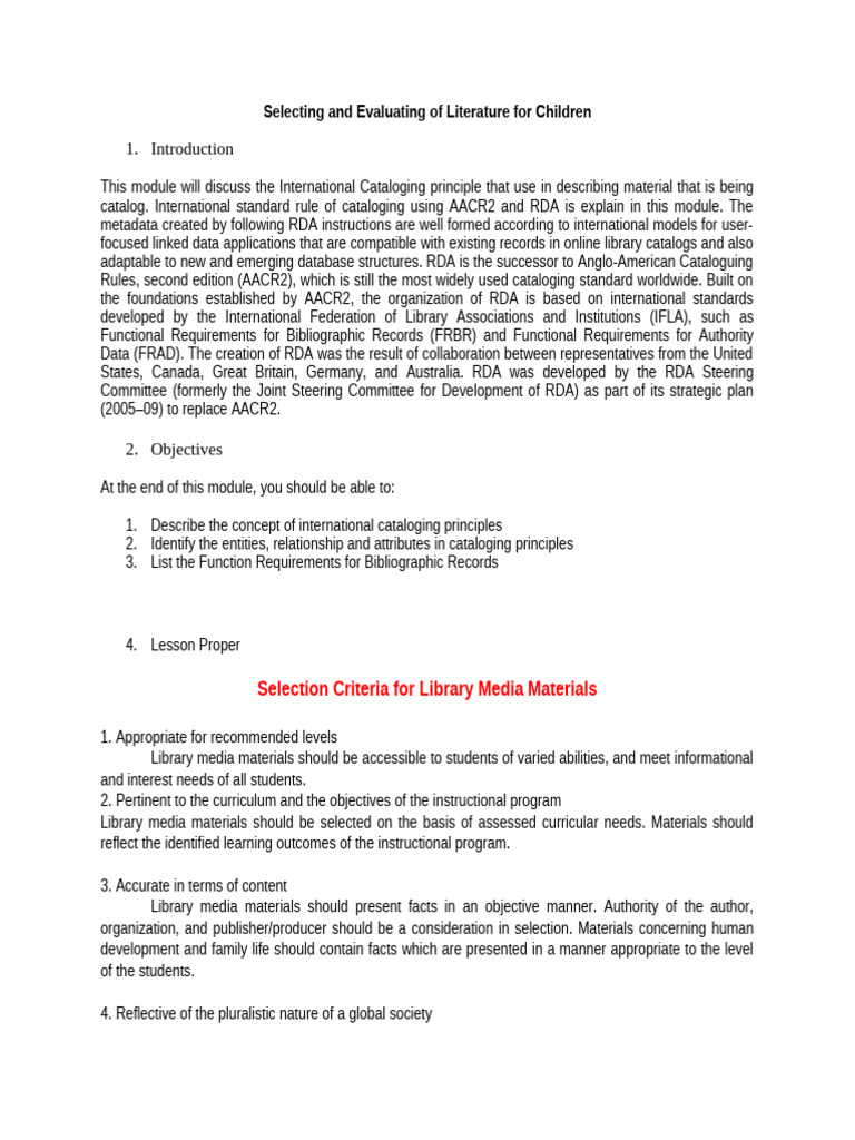 Evaluating Children's Literature Standards | PDF