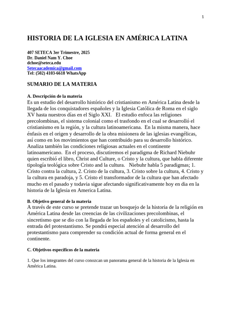 Sumario de Historia de La Iglesia en América Latina 407 | PDF ...