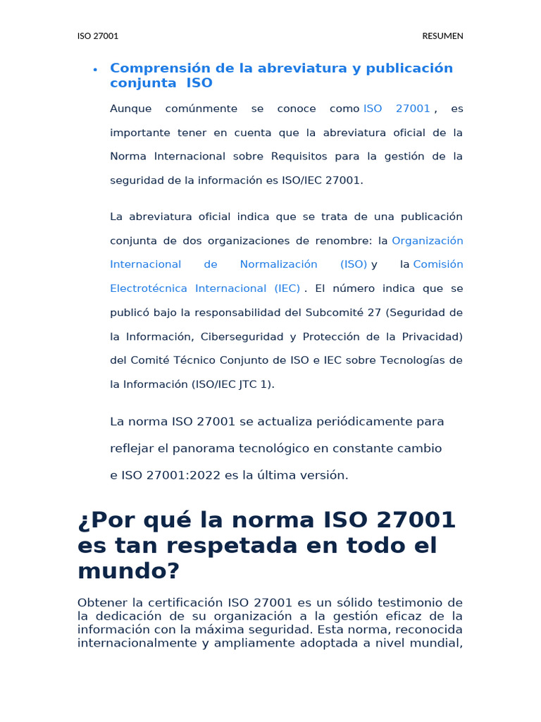 Importancia de la ISO 27001 en Seguridad | PDF