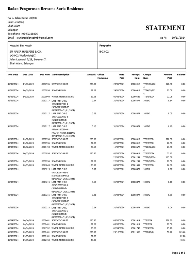 Suria Residence Payment Statement | PDF