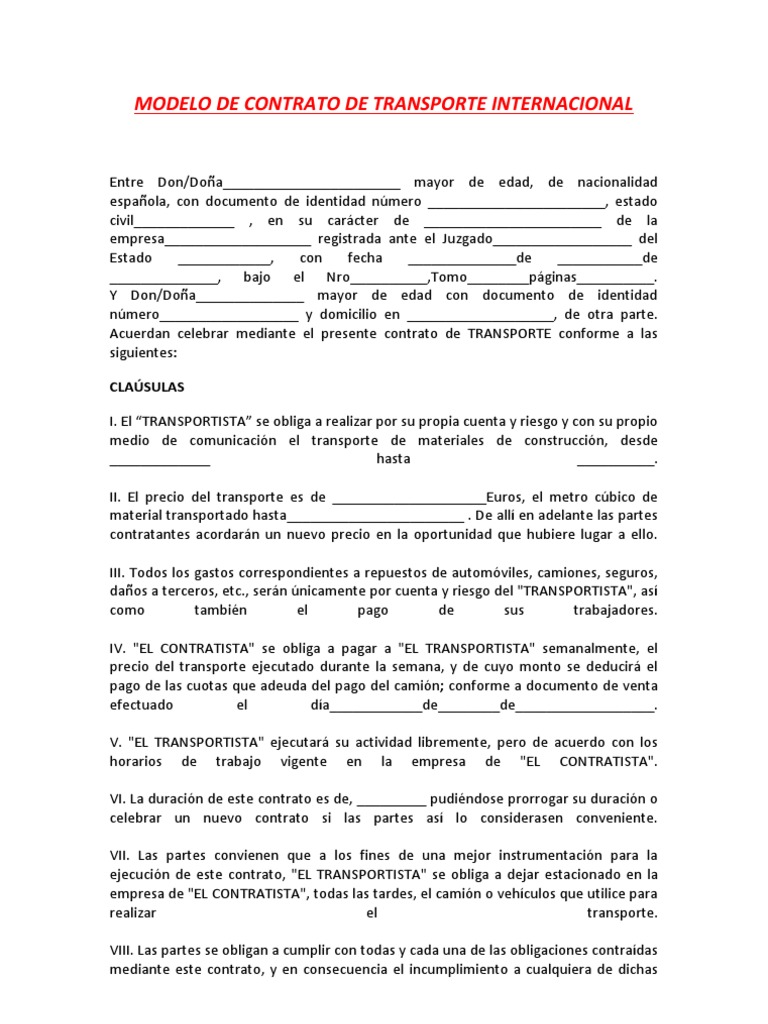 Modelo de Contrato de Transporte Internacional y Contrato de Distribucion Internacionalkkk