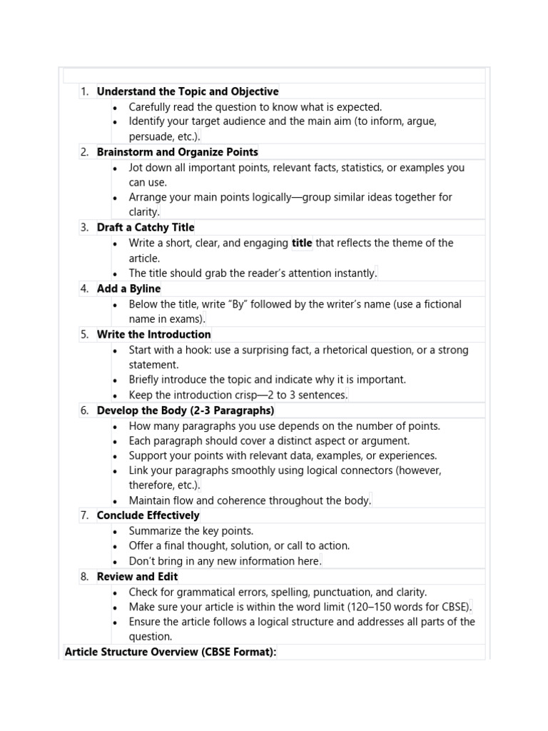 Article Writing Guide for Students | PDF